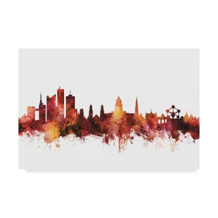 Michael Tompsett 'Brussels Belgium Skyline Red' Canvas Art,16x24